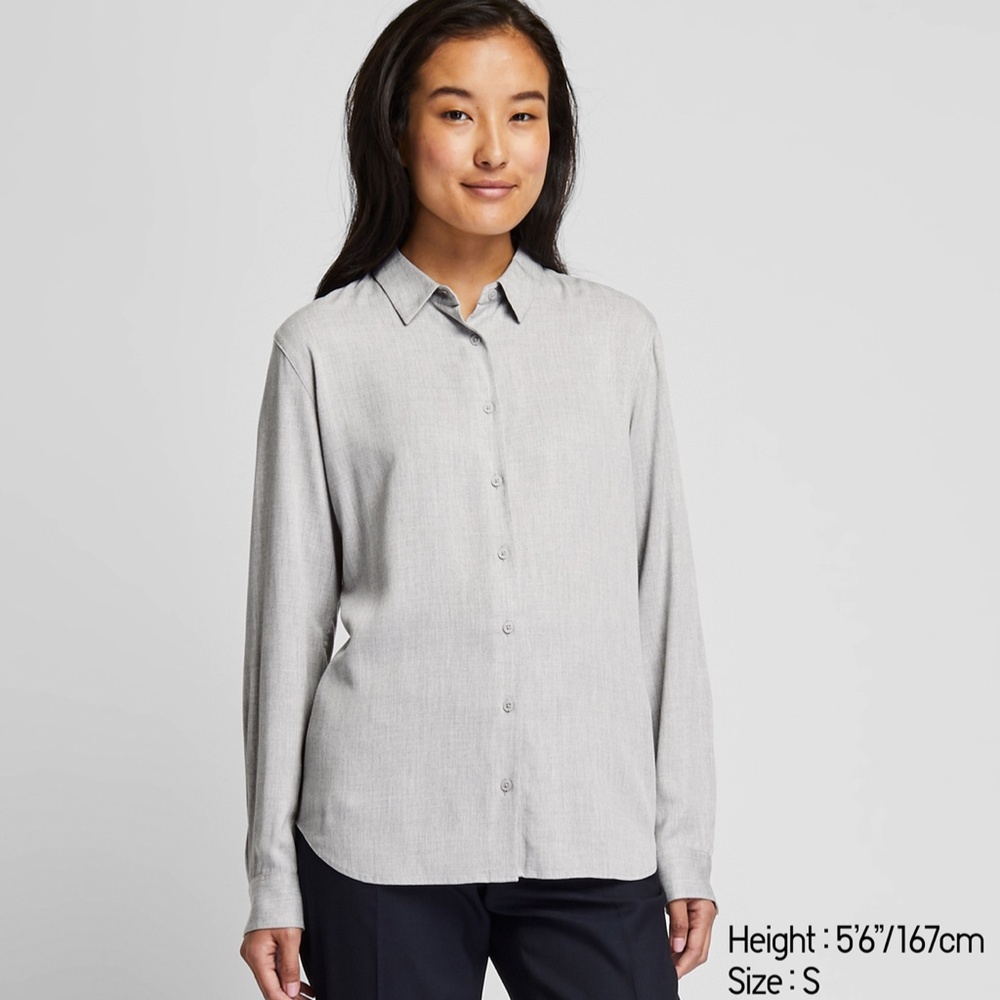 Uniqlo long sleeve rayon blouse button down up XXL